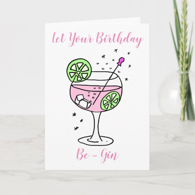 Pink Gin Happy Birthday Card (Front)