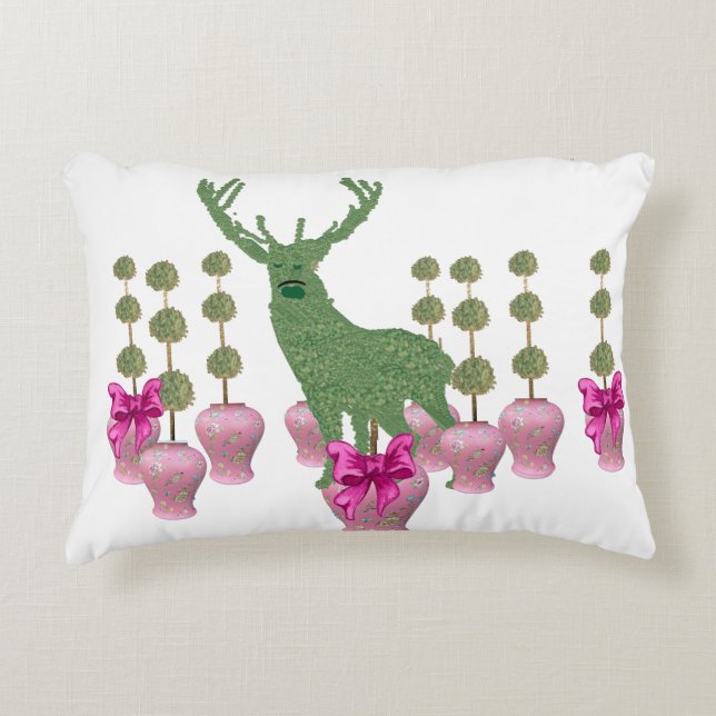 Pink Ginger Jar Jars Deer Topiary art  Poster Decorative Cushion (Front)