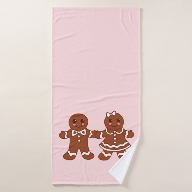 Pink Gingerbread Boy & Girl Bath Towel (Bath Towel)