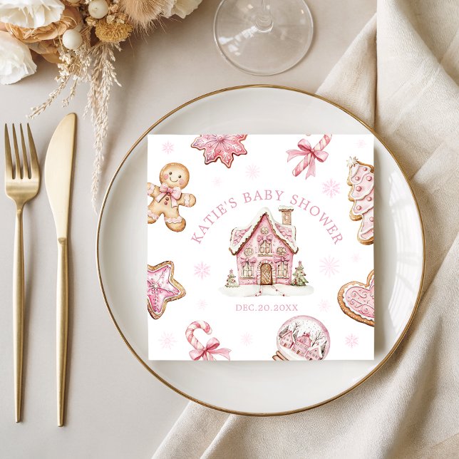 Pink Gingerbread Cookie Baby Shower Girl Napkin (Creator Uploaded)