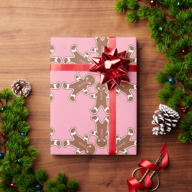 Pink Gingerbread Cookie Snowflakes Wrapping Paper  (Holiday Gift)