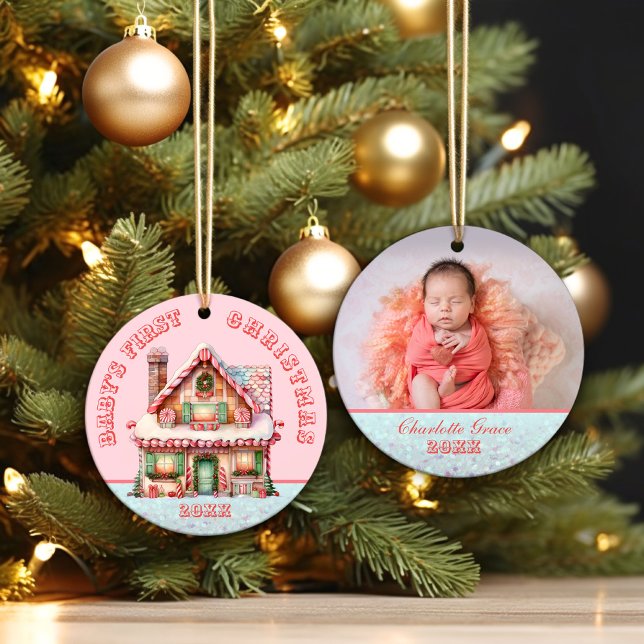 Pink Gingerbread House Baby's First Christmas Ceramic Tree Decoration (Creator Uploaded)