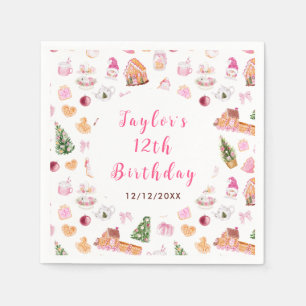 Pink Gingerbread House Birthday Party Napkin