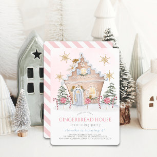 Pink Gingerbread House Decorating Birthday Invitation