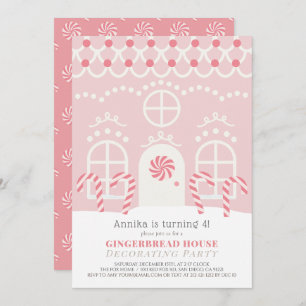 Pink Gingerbread House Decorating Birthday Party Invitation