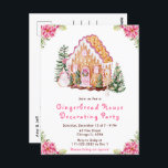 Pink Gingerbread House Decorating Party<br><div class="desc">This elegant and festive gingerbread house decorating party invitation features a watercolor gingerbread house and beautiful pink poinsettia flowers. The text combines handwritten script and sans serif fonts for a stylish and modern look. The snowman, decorated pine trees and holiday wreath add a festive touch. This is perfect for Christmas...</div>