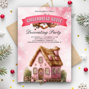 Pink Gingerbread House Decorating Party Christmas Invitation