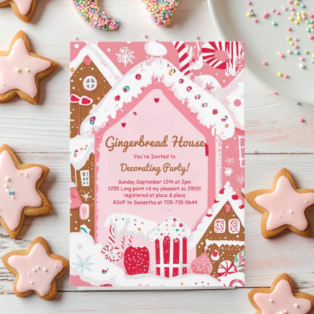 Pink Gingerbread House Decorating Party Invitation (Creator Uploaded)