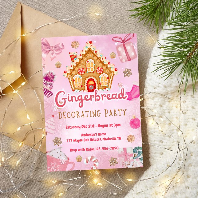 Pink Gingerbread House Decorating Party Invitation (Creator Uploaded)
