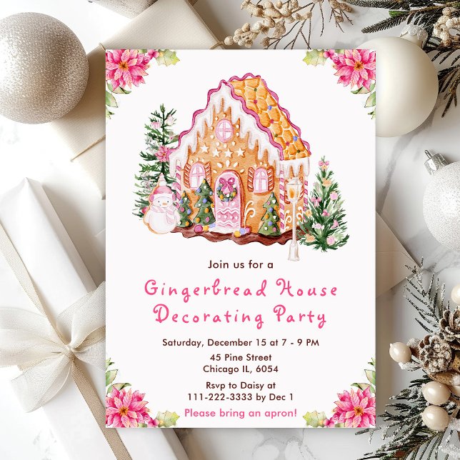 Pink Gingerbread House Decorating Party Invitation (Creator Uploaded)