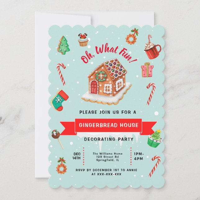 Pink Gingerbread House Decorating Party   Invitation (Front)