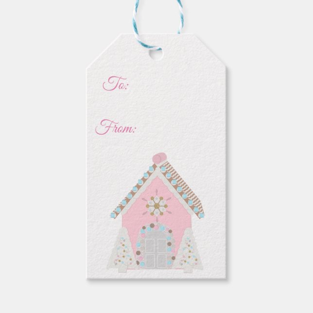 Pink gingerbread house gift tags (Front)