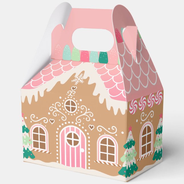 Pink Gingerbread House LARGE Favour Box (Front)