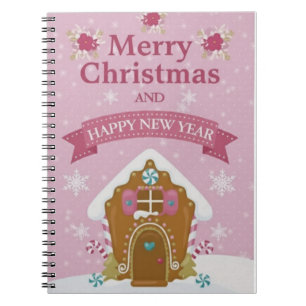 Pink Gingerbread House Merry Christmas Notebook