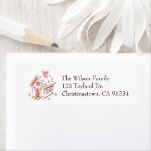 Pink Gingerbread House Return Address Labels