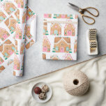 Pink Gingerbread House Wrapping Paper<br><div class="desc">This wrapping paper features a pattern of gingerbread houses on a bright white background.</div>