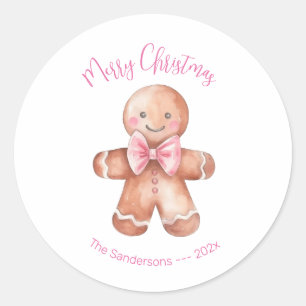 Pink Gingerbread Man Christmas  Classic Round Sticker