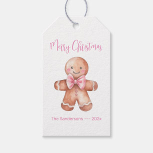 Pink Gingerbread Man Christmas Gift Tag