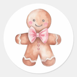 Pink Gingerbread Man Christmas Sticker