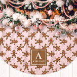 Pink Gingerbread Man Monogram Christmas Brushed Polyester Tree Skirt<br><div class="desc">Add a sweet and festive touch to your holiday decor with this pink gingerbread man Christmas tree skirt. Featuring an adorable gingerbread man pattern on a soft pink background, this tree skirt brings a whimsical and cosy feel to any Christmas display. Personalise it with your family monogram for a unique...</div>