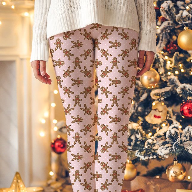 Pink Gingerbread Man Polka Dot Christmas Leggings (Creator Uploaded)