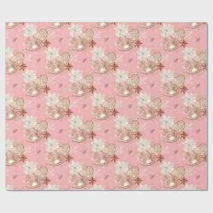 Pink Gingerbread Rocking Horse Christmas Pattern Wrapping Paper