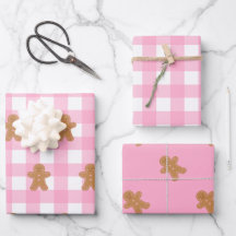 Pink Gingerbread Wrapping Paper Set of 3