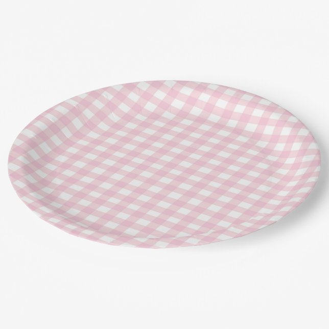 Pink Gingham 1 Paper Plate (Angled)