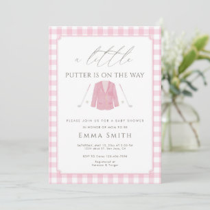 Pink Gingham A Little Putter Golf Baby Shower Invitation