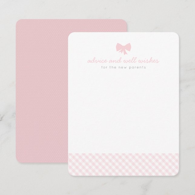 Pink gingham advice well wishes baby shower card (Front/Back)
