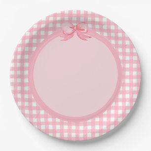 Pink Gingham and Bow Party Plate