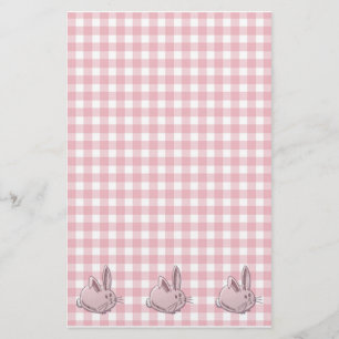 pink gingham and bunnies stationery