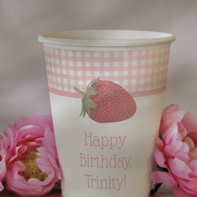 Pink Gingham and Red Strawberries Paper Cups (Creator Uploaded)