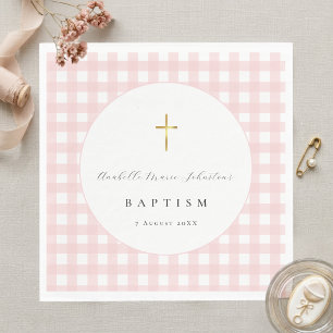 Pink Gingham Baby Baptism Paper Napkin