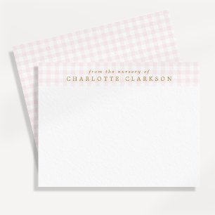 Pink Gingham Baby Girl Nursery Note Card