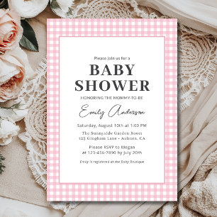 Pink Gingham Baby Girl Shower  Invitation