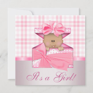 Pink Gingham Baby Girl Shower Invitations