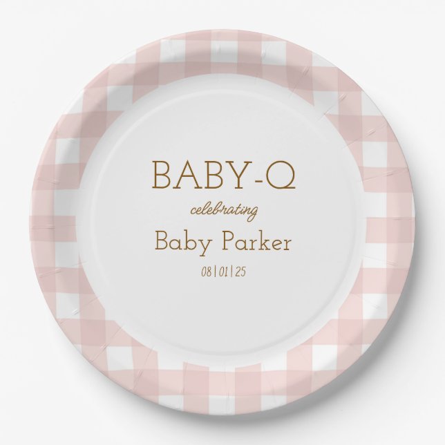 Pink Gingham Baby-Q Circular Plate 2 (Front)
