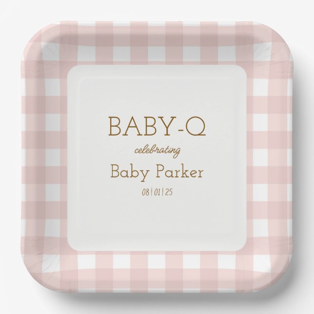 Pink Gingham Baby-Q Square Plate 2 (Front)