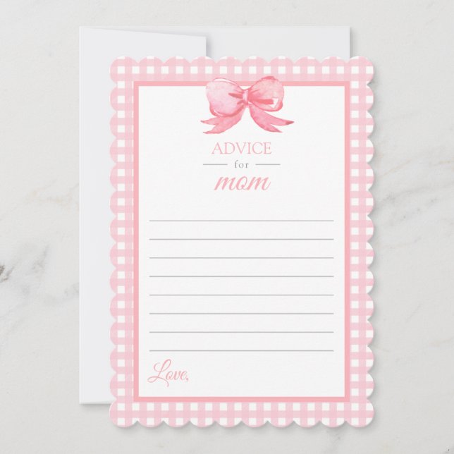 Pink Gingham Baby Shower Advice for Mum Card (Front)