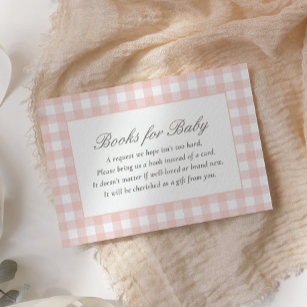 Pink Gingham Baby Shower Books for Baby Enclosure Card