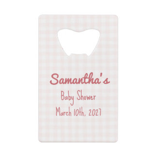 Pink Gingham Baby Shower Credit Card Bottle Opener