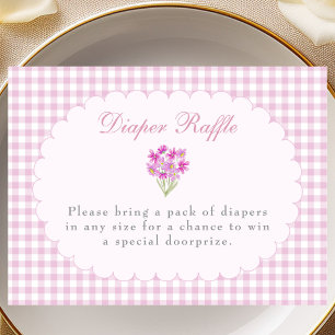 Pink Gingham Baby Shower Diaper Raffle Card