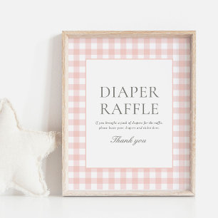 Pink Gingham Baby Shower Diaper Raffle Sign