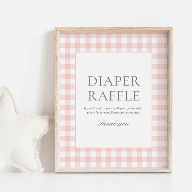 Pink Gingham Baby Shower Diaper Raffle Sign (Creator Uploaded)