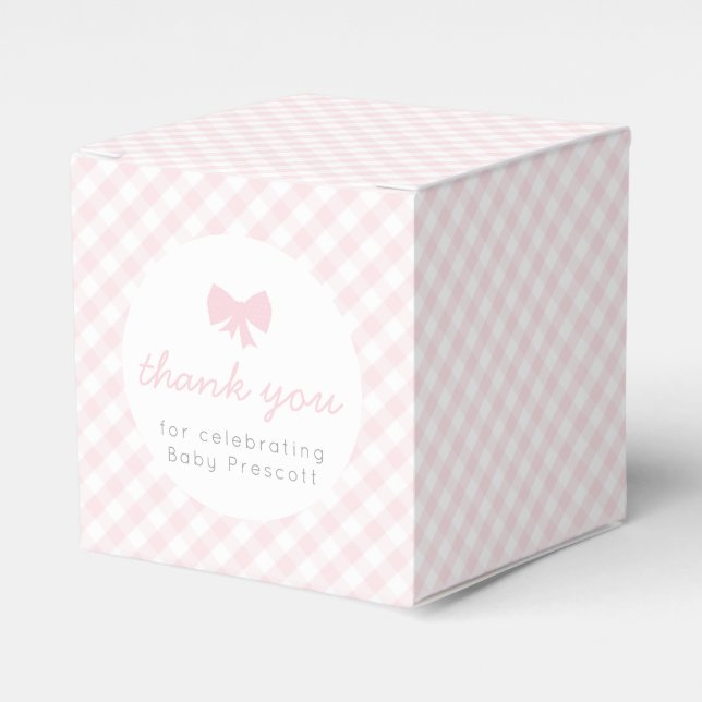 Pink gingham baby shower favour box (Front Side)