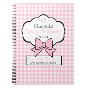 Pink Gingham Baby Shower Guest Book- Spiral Notebook