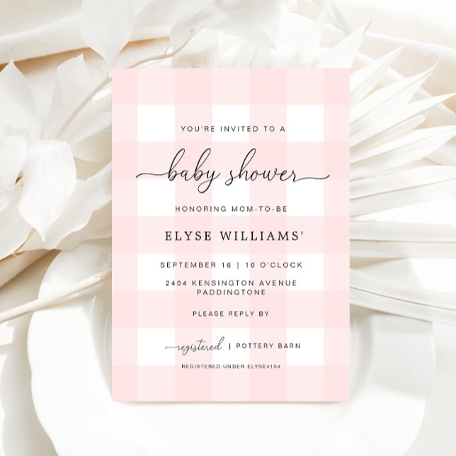 Pink Gingham Baby Shower Invitation (Baby Shower Invitation Pink Gingham )