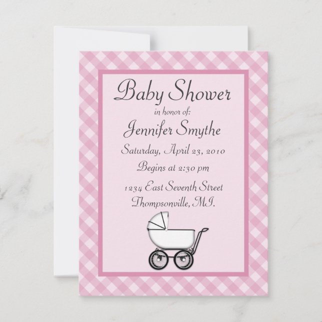 Pink Gingham Baby Shower Invitations (Front)