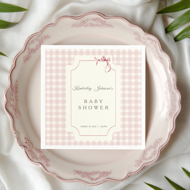 Pink Gingham Baby Shower Napkin with Bow (Creator Uploaded)